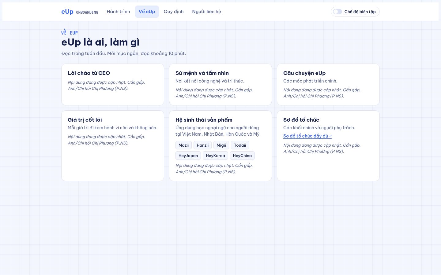 eUp Onboarding Hub